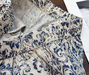 Quần baggy linen lưng thun ống rộng in hoa văn trừu tượng - Q247