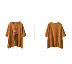 Áo T-shirt ngắn tay cổ tròn in bông hoa - A855
