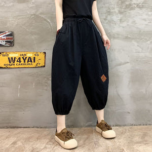 Quần baggy lửng lưng thun may xếp miếng vá - NU10086