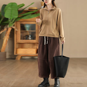 Quần baggy nhung tăm lưng thun dây rút ống rộng - Q071