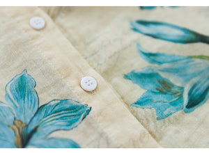 Áo sơ mi linen ngắn tay cổ đức in hoa loa kèn - NU8806