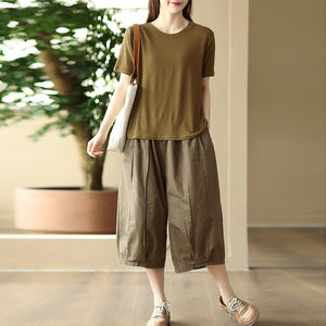 Quần baggy lửng lưng thun ống rộng gân nổi - NU10008