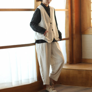 Quần baggy linen lưng thun dây rút ống côn - Q204