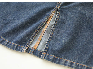 Chân váy denim lưng thun hai túi chéo đính khuy - NU9792