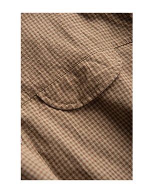 Áo sơ mi linen dài tay cổ tròn kẻ caro túi nắp tròn - NU9966