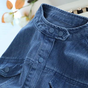 Áo khoác denim dài tay cổ đứng - A063