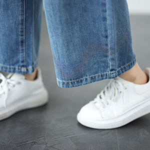 Quần baggy denim lửng ống đứng đơn sắc - Q166