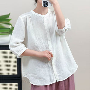 Áo sơ mi ngắn tay cổ đứng một màu - A819