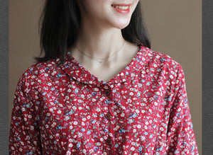 Đầm liền linen ngắn tay cổ pipi in hoa lá liti - NU10018