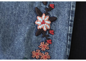Chân váy denim lưng thun thêu hoa lá hia túi ngang - NU10150