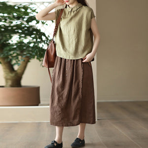 Chân váy linen lưng thun kiểu năm khuy - NU8809