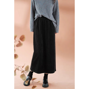 Chân váy nhung retro lưng thun xẻ tà sau - NU9349