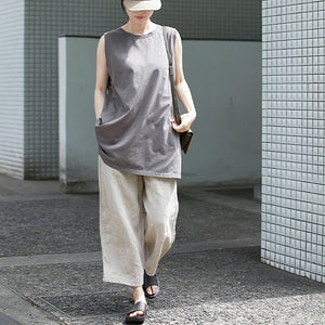 Quần baggy linen lưng thun dây rút ống suông - NU9977