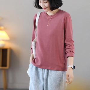 Áo T-shirt dài tay cổ tròn tròn đơn một màu - NU9132