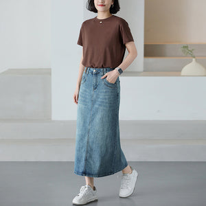 Chân váy denim lưng cao khuy cài xẻ tà sau - NU9932
