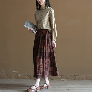 Chân váy linen retro lưng thun kẻ sọc caro - NU10021