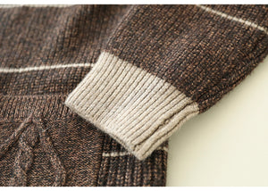 Áo khoác len đan cardigan form dài hai túi kẻ sọc có mũ - NU9560