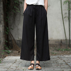 Quần baggy linen lưng thun dây rút ống rộng túi đứng - NU9735