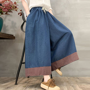 Quần baggy denim lưng thun ống rộng phối caro - Q129