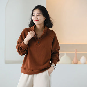 Áo T-shirt nỉ dài tay cổ đứng khuy bấm - NU9463