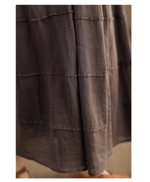 Chân váy linen lưng thun một màu kiểu xếp tầng - NU9925