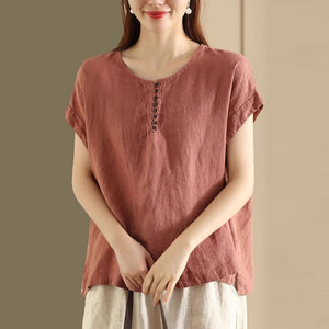 Áo sơ mi linen sát nách cổ tròn retro - A868