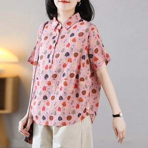 Áo sơ mi ngắn tay cổ đức in hoa lá retro khuy vạt - NU8845