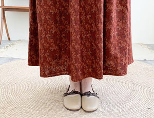 Chân váy retro lưng thun xếp ly in hoa liti - V011