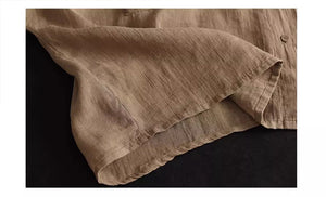 Áo sơ mi linen ngắn tay cổ đứng hai túi vuông - NU9092
