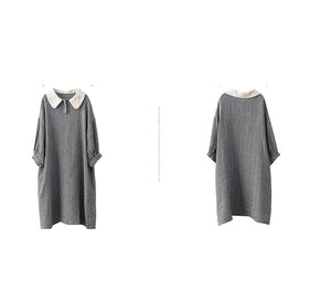 Đầm liền linen ngắn tay cổ cánh sen kẻ caro - NU10189