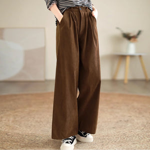 Quần baggy nhung tăm lưng thun khuy cài ống đứng - NU9336