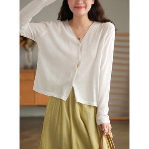 Áo khoác len cardigan dệt kim dài tay cổ V - NU9017