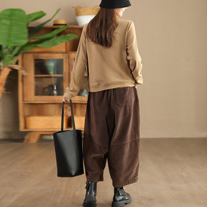 Quần baggy nhung tăm lưng thun dây rút ống rộng - Q071