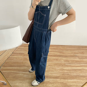 Quần baggy yếm denim chiết eo ống đứng - NU10373