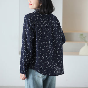 Áo sơ mi dài tay cổ pipi in hoa liti vạt mullet - NU9743