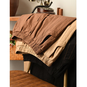 Chân váy linen lưng thun hai túi xẻ vạt sau - V077