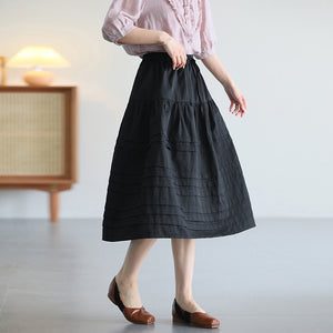 Chân váy linen lưng thun dây rút kiểu xếp tầng - NU10322