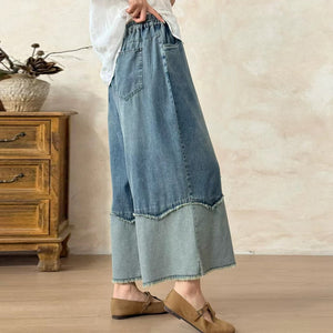 Quần baggy denim lửng ống rộng kiểu hai tầng - Q216
