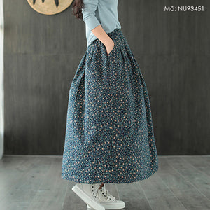 Chân váy chữ A retro lưng thun in hoa liti - NU9345