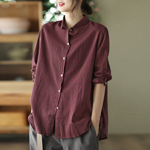 Áo sơ mi linen dài tay kẻ sọc đứng cổ pipi - NU4423