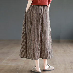 Chân váy linen lưng thun in hoa văn retro kẻ sọc - NU8817