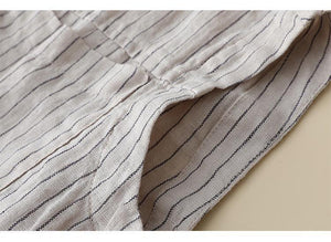 Áo sơ mi linen sát nách cổ đức hai túi kẻ sọc - NU9029