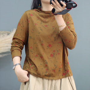 Áo T-shirt dài tay cổ lọ in những bông hồng - NU9667