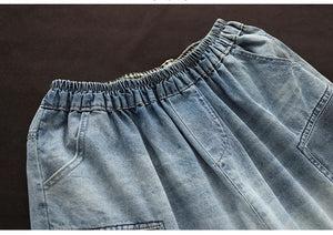 Quần baggy lửng denim lưng thun chần chữ Z - NU8903