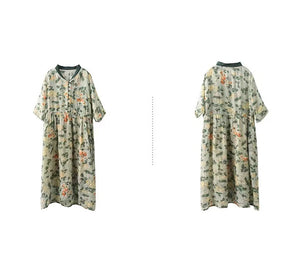 Đầm liền linen ngắn tay cổ V - D120