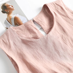 Đầm liền linen sát nách cổ tròn một khuy tròn kiểu xẻ tà - NU8963
