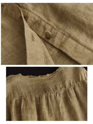 Áo sơ mi linen ngắn tay cổ tròn xếp ly retro - NU10342