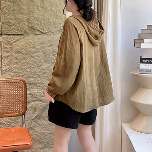 Áo hoodies sơ mi linen dài tay thêu hoa văn retro đối xứng - NU9740