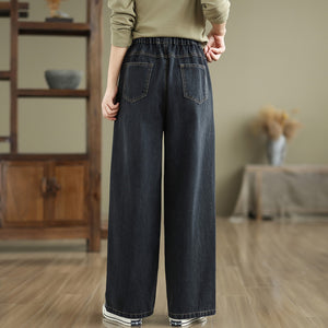 Quần baggy denim lưng thun hai túi sau bạc gối - Q190
