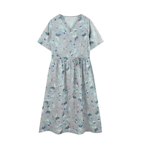 Đầm liền linen ngắn tay cổ V in những cánh bướm - NU10020